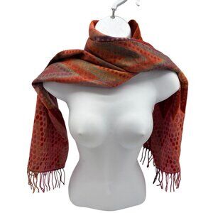 Frass Cashmink Womens Polka Dot Chevron Scarf One Size Red Orange Fringe Hem Y2K